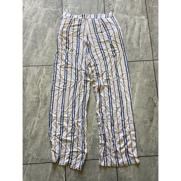 Lucy Paris Blue Beige Striped Wide Leg Pants M - Picture 3 of 7